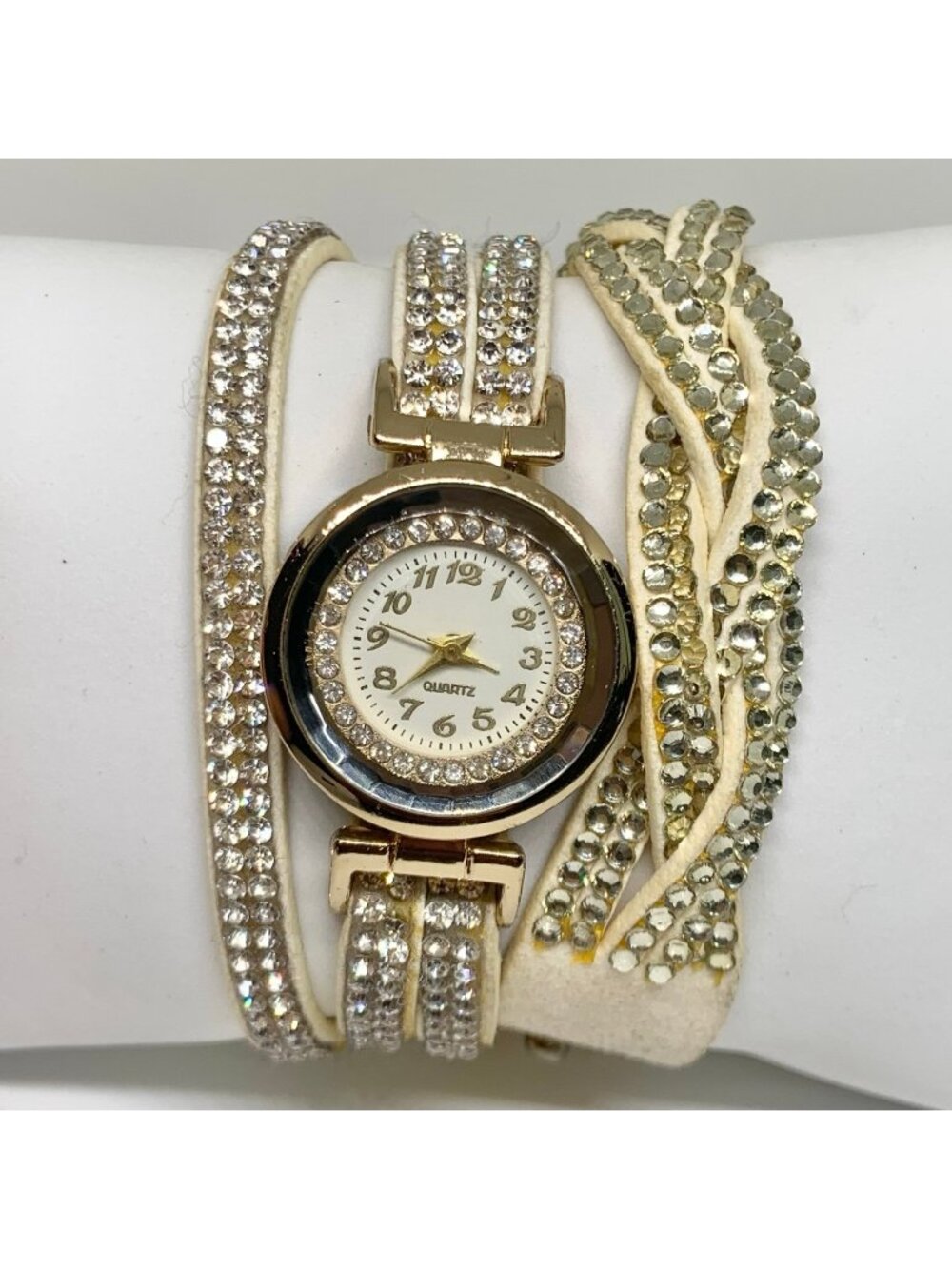 Women’s double wrap women’s watch gold tone 26mm quartz analog beige running